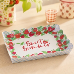 Sweet Strawberry Large Scalloped Edge Serving Tray